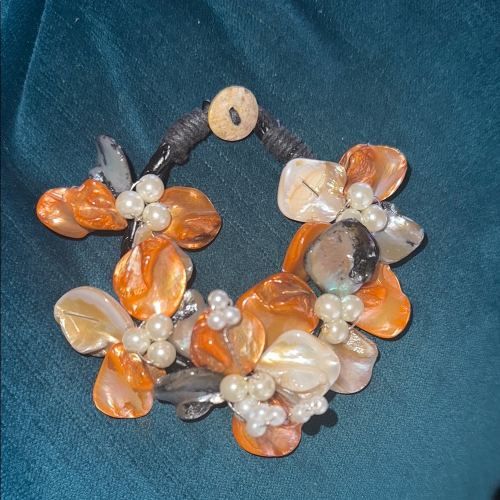 Orange and Pearl Floral Bracelet
